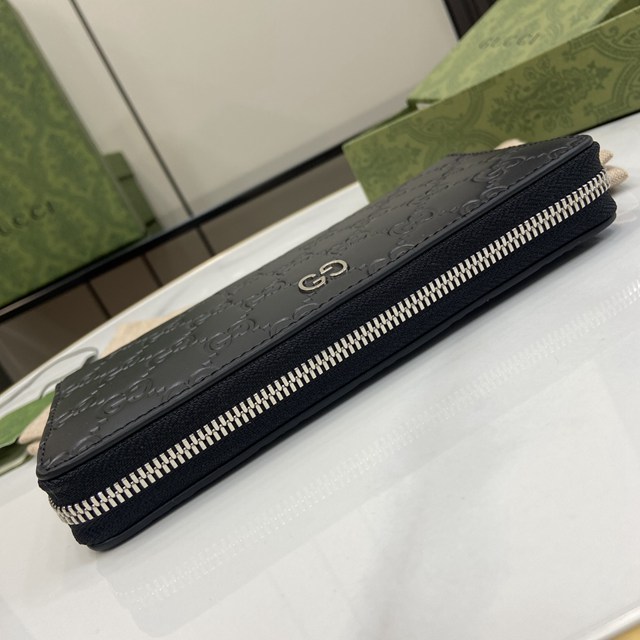 gucci專櫃2024新款原廠壓花皮拉鏈錢夾 古馳飾GG細節拉鏈錢包 jcp2371